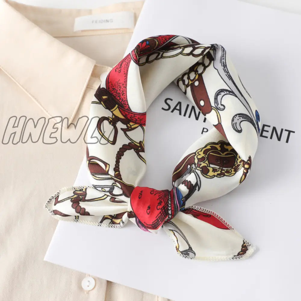 Hnewly New Women Silk Scarf Square Headband Foulard Lady Shawls Wraps Print Office Small Neck