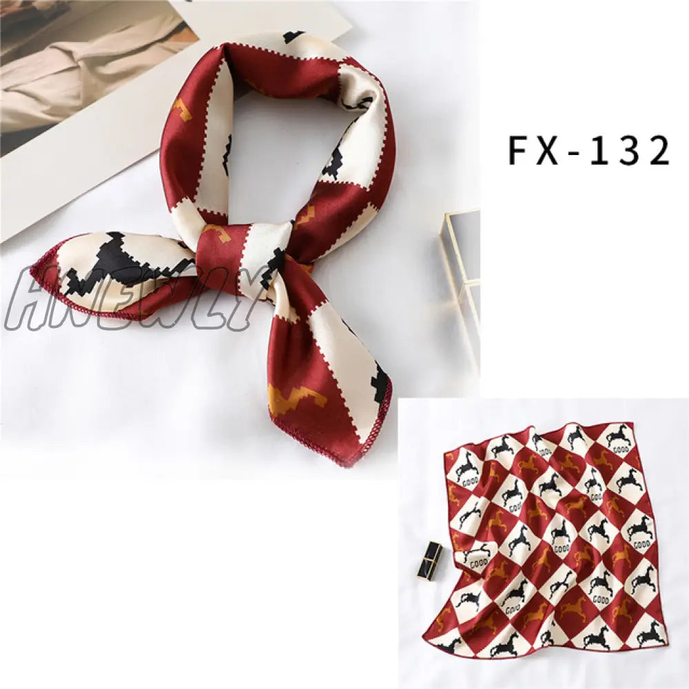 Hnewly New Women Silk Scarf Square Headband Foulard Lady Shawls Wraps Print Office Small Neck