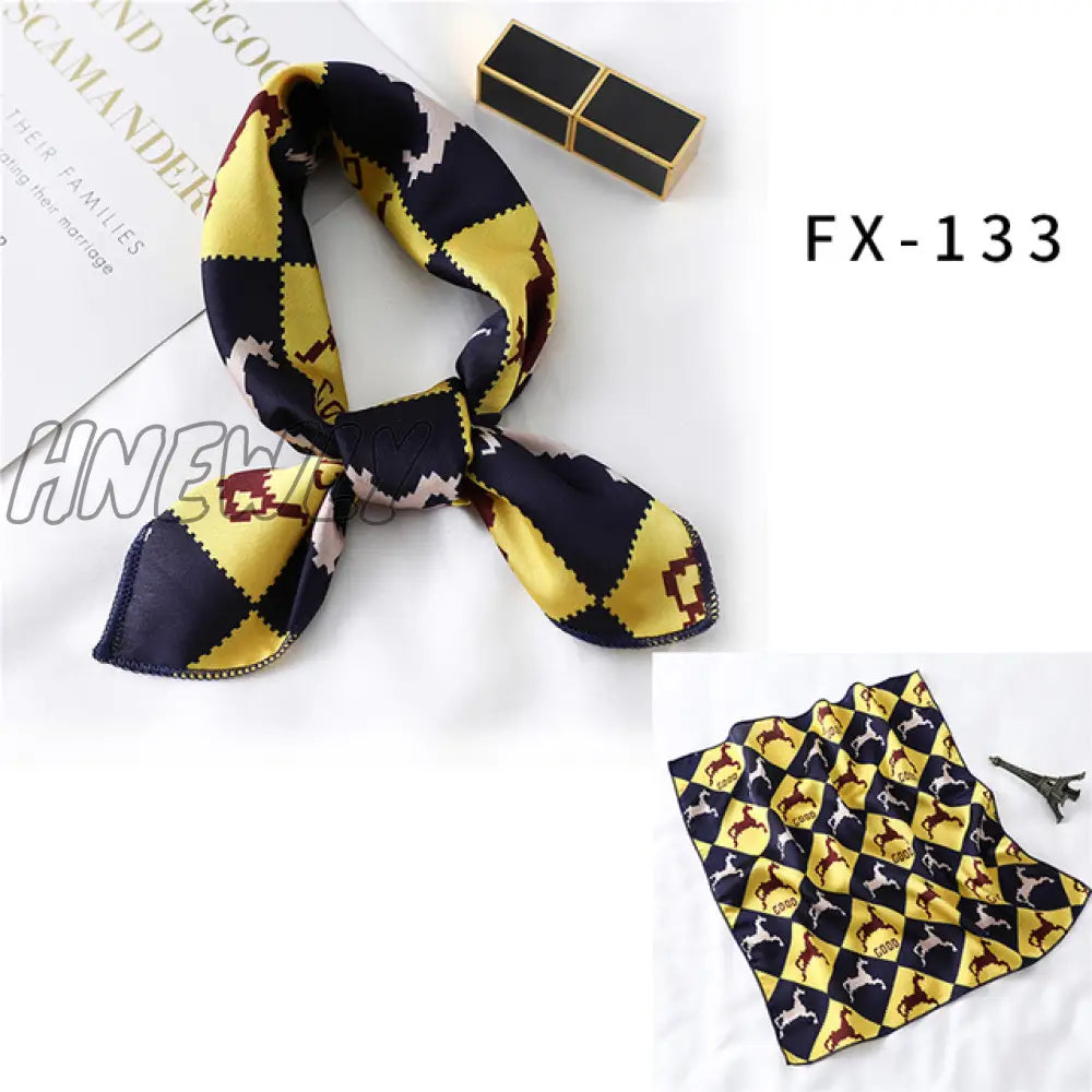 Hnewly New Women Silk Scarf Square Headband Foulard Lady Shawls Wraps Print Office Small Neck