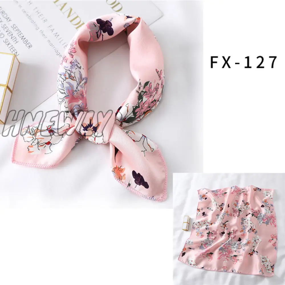 Hnewly New Women Silk Scarf Square Headband Foulard Lady Shawls Wraps Print Office Small Neck