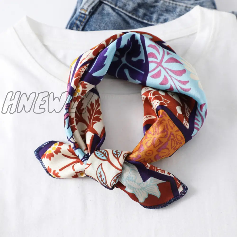 Hnewly New Women Silk Scarf Square Headband Foulard Lady Shawls Wraps Print Office Small Neck