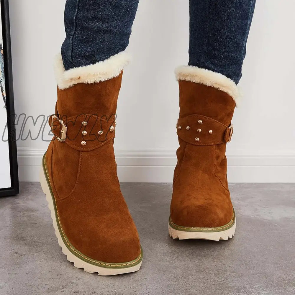 Hnewly Non Slip Snow Ankle Boots Warm Fur Lined On Booties