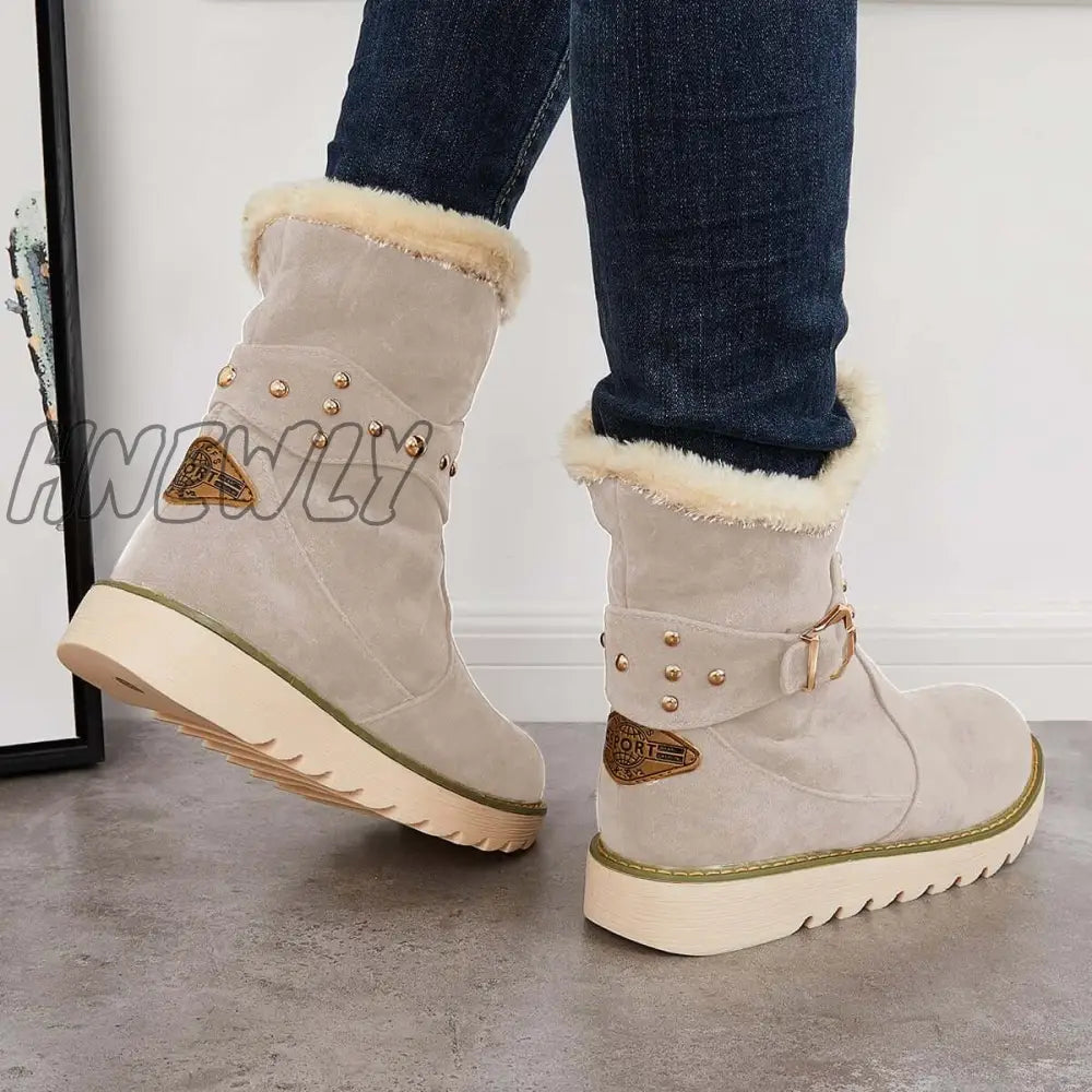 Hnewly Non Slip Snow Ankle Boots Warm Fur Lined On Booties