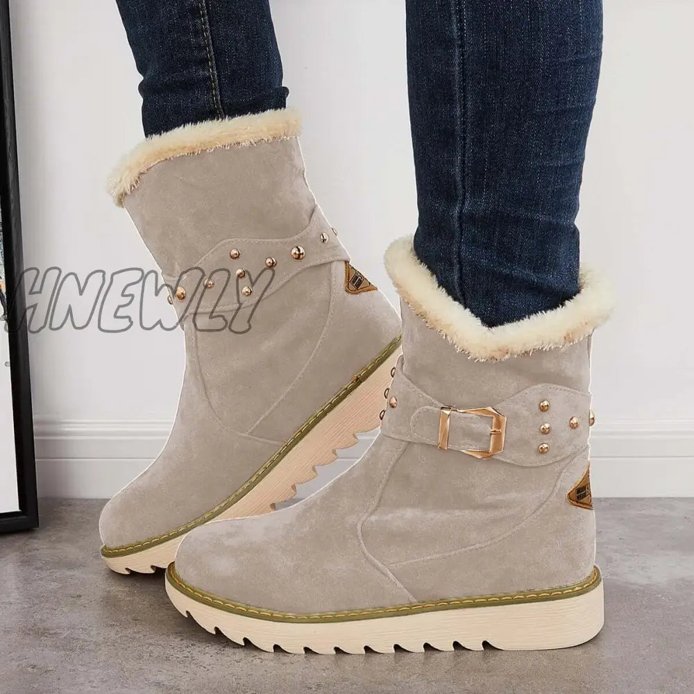 Hnewly Non Slip Snow Ankle Boots Warm Fur Lined On Booties