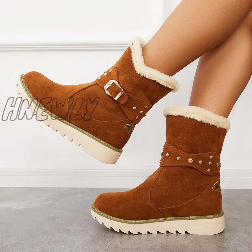 Hnewly Non Slip Snow Ankle Boots Warm Fur Lined On Booties