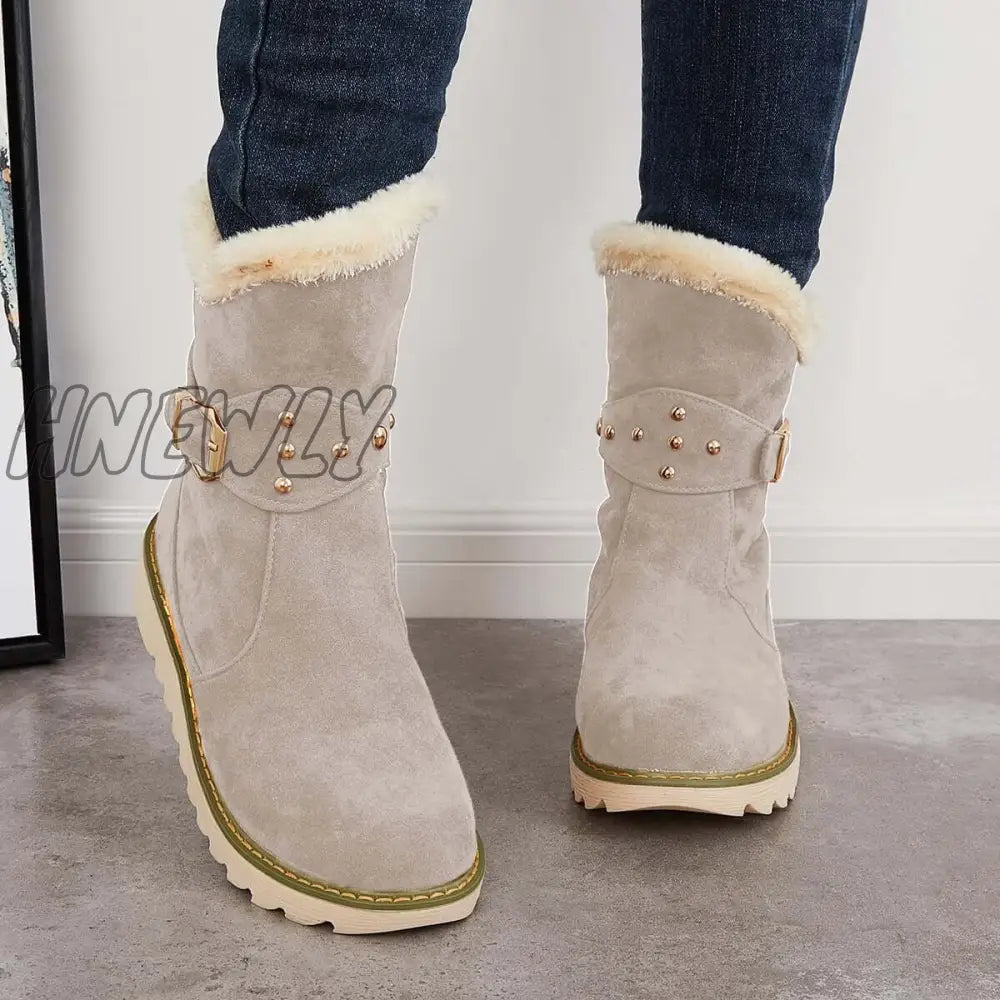 Hnewly Non Slip Snow Ankle Boots Warm Fur Lined On Booties