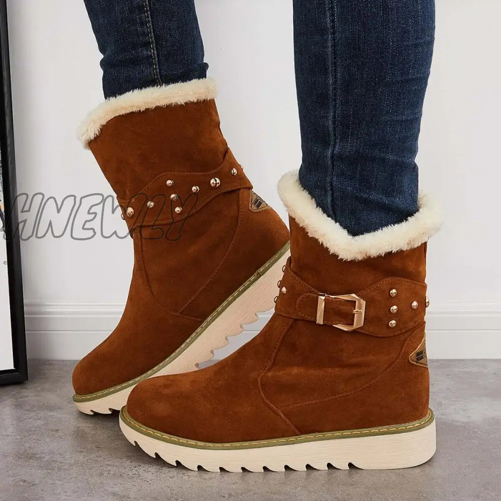 Hnewly Non Slip Snow Ankle Boots Warm Fur Lined On Booties