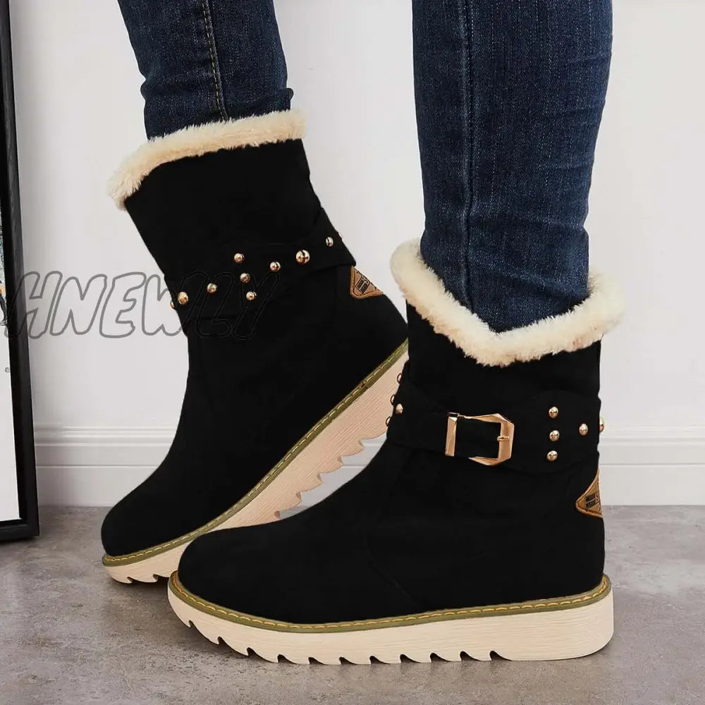 Hnewly Non Slip Snow Ankle Boots Warm Fur Lined On Booties