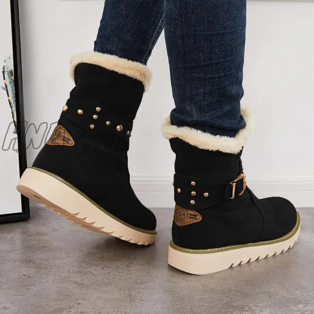 Hnewly Non Slip Snow Ankle Boots Warm Fur Lined On Booties