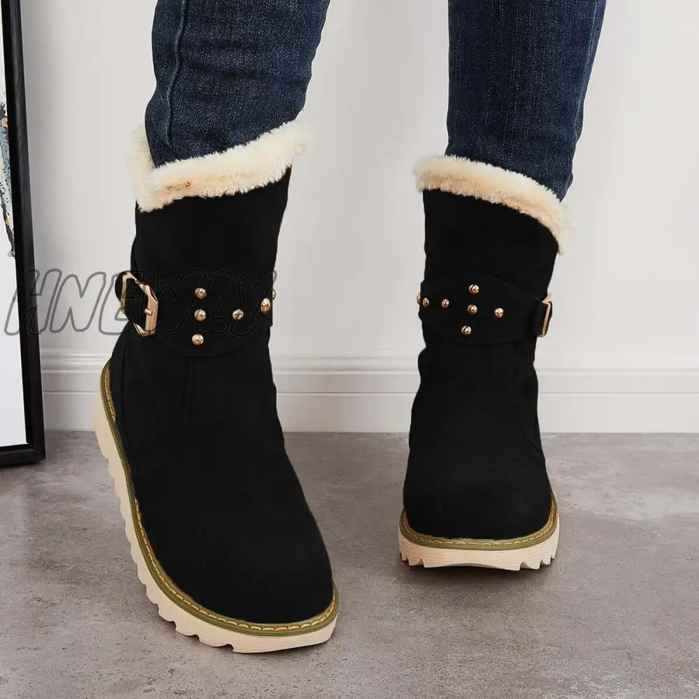 Hnewly Non Slip Snow Ankle Boots Warm Fur Lined On Booties