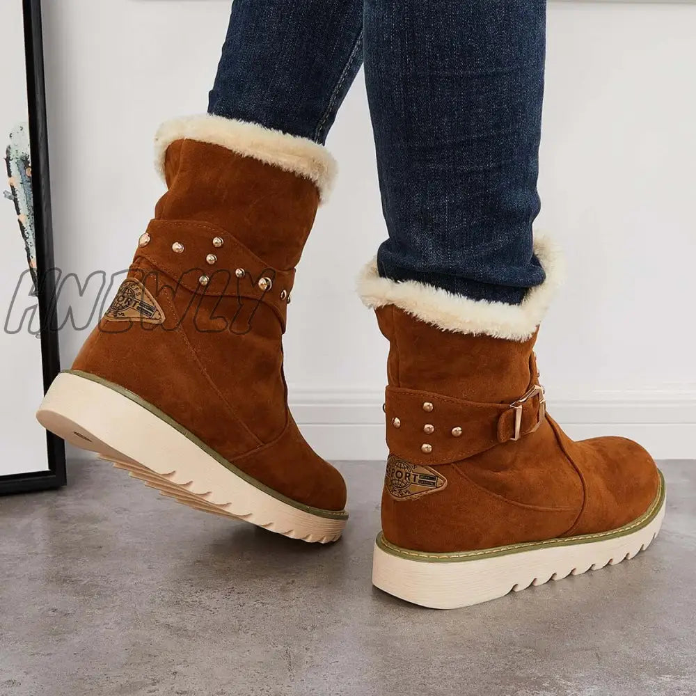 Hnewly Non Slip Snow Ankle Boots Warm Fur Lined On Booties