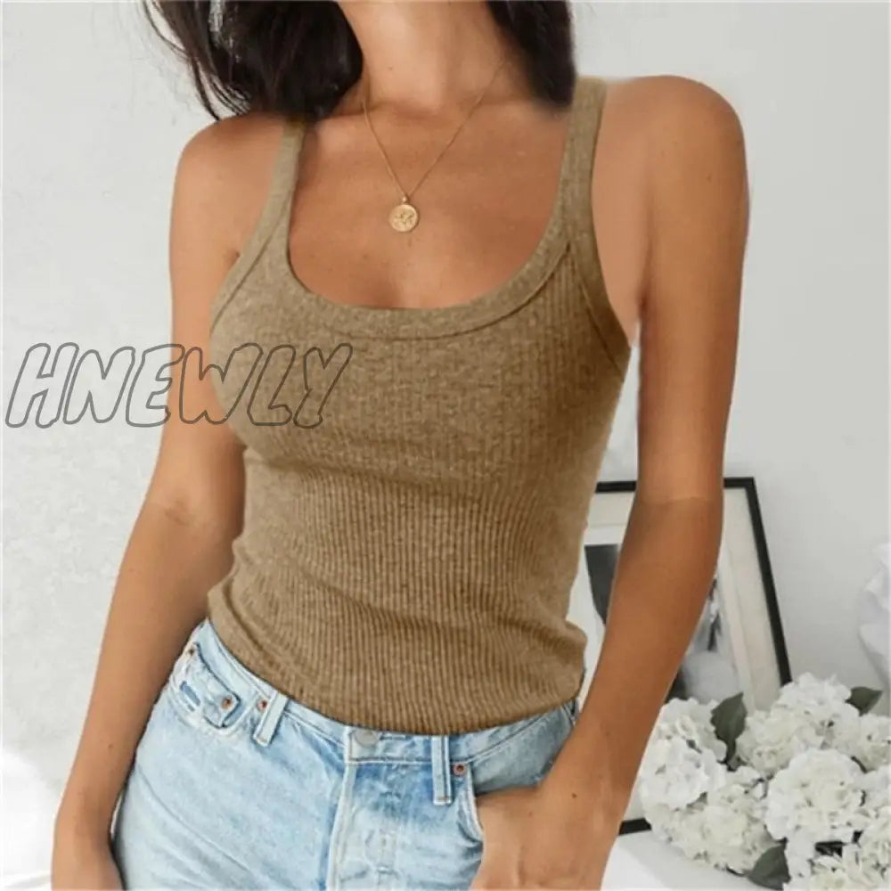 Hnewly O Neck Summer Knit Top Sleeveless Women Sexy Basic T Shirt White Off Shoulder Ribbed Black