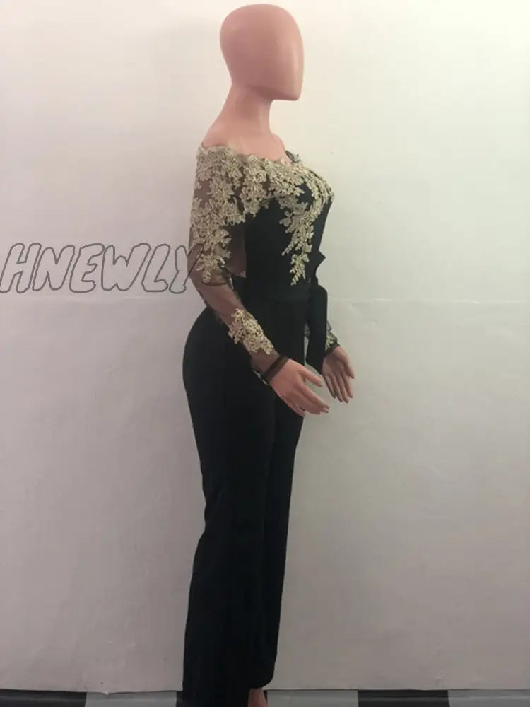 Hnewly Off Shoulder Sexy Lace Jumpsuit Summer Fashion Clothing Wide Leg Long Sleeve Elegant Bodycon