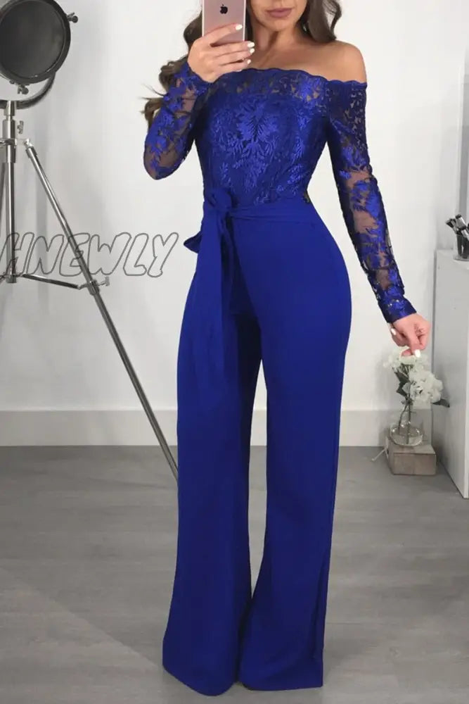 Hnewly Off Shoulder Sexy Lace Jumpsuit Summer Fashion Clothing Wide Leg Long Sleeve Elegant Bodycon