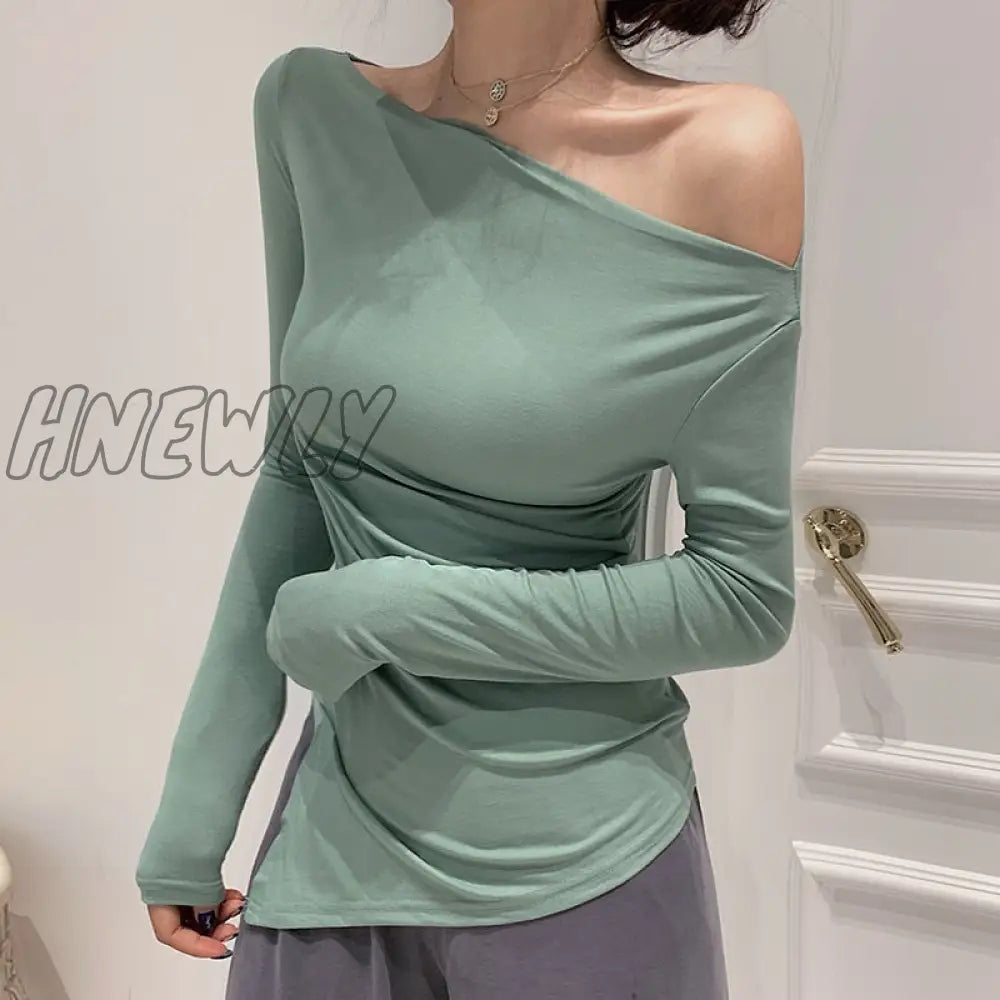 Hnewly Off Shoulder Tshirt Woman Backless Sexy T Shirt Women T-Shirt Long Sleeve Korean Style Slim