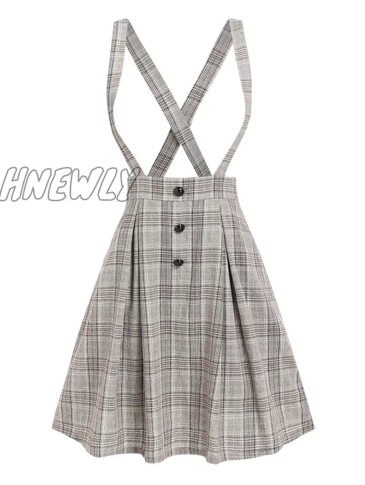 Hnewly Off The Shoulder Tee And Crisscross Plaid Suspender Skirt Set Two Piece Dress Top