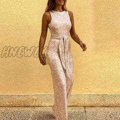 Hnewly Office Lady Sexy Sleeveless Sequin Romper Jumpsuit Women Backless Long Pants Club Glitter