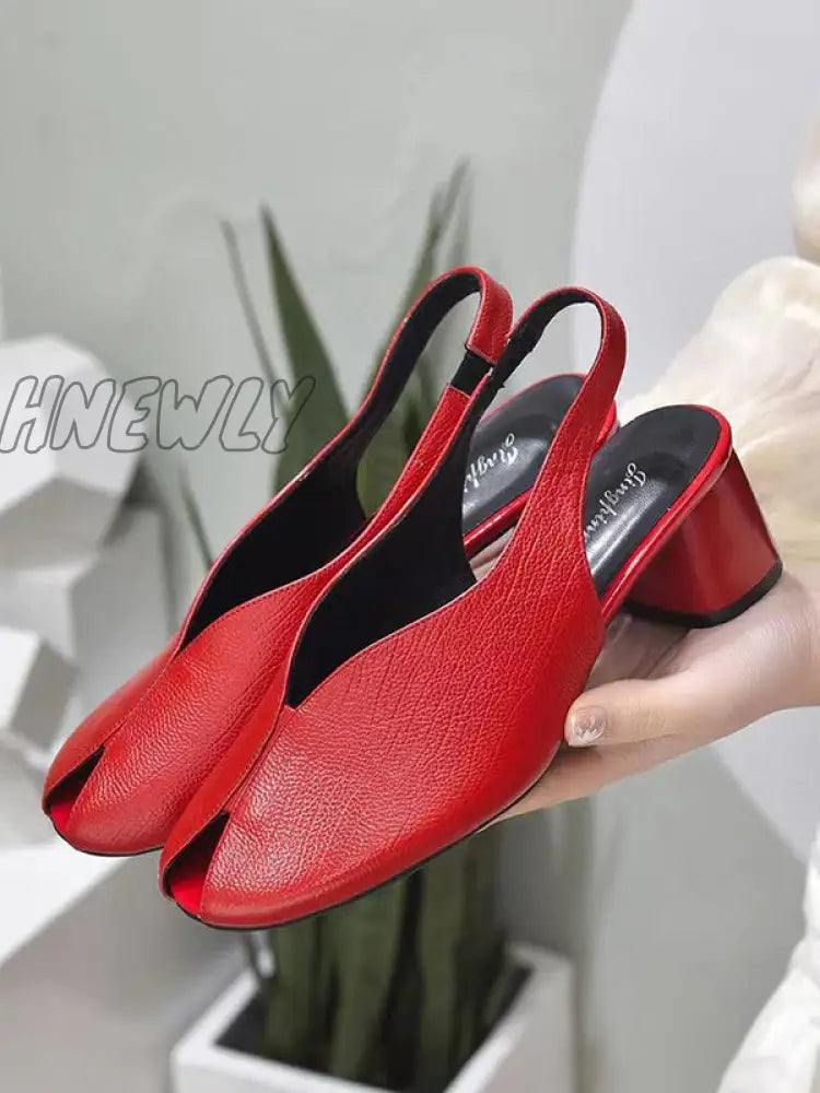 Hnewly - Open Toe Solid Color Shoes Pumps Sandals Red / 34