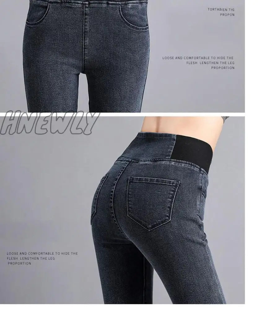 Hnewly Oversize 38 Elastic Waist Skinny Jeans Women Spring Slim Stretch Denim Pants Vintage Pencil