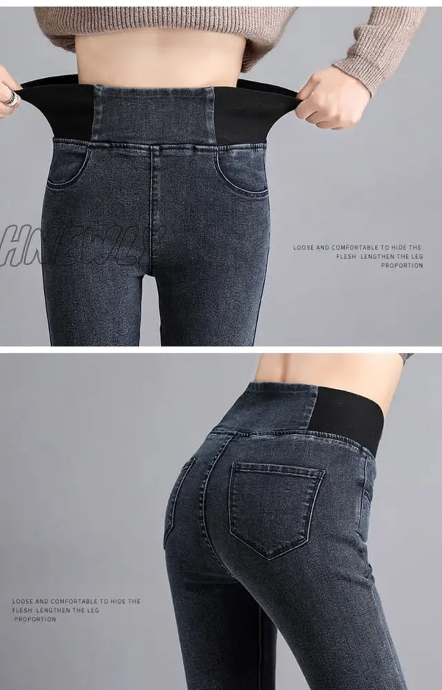 Hnewly Oversize 38 Elastic Waist Skinny Jeans Women Spring Slim Stretch Denim Pants Vintage Pencil