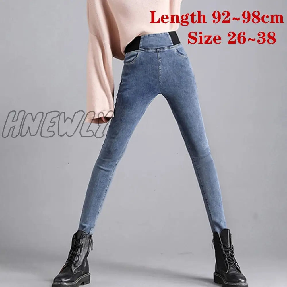 Hnewly Oversize 38 Elastic Waist Skinny Jeans Women Spring Slim Stretch Denim Pants Vintage Pencil