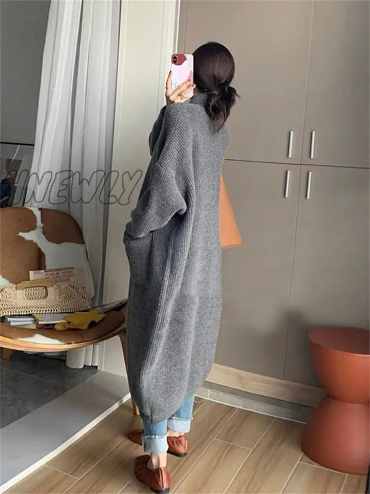 Hnewly Oversized Long Knitted Cardigans For Women Fall Winter Loose Style Button Down Jackets Chic