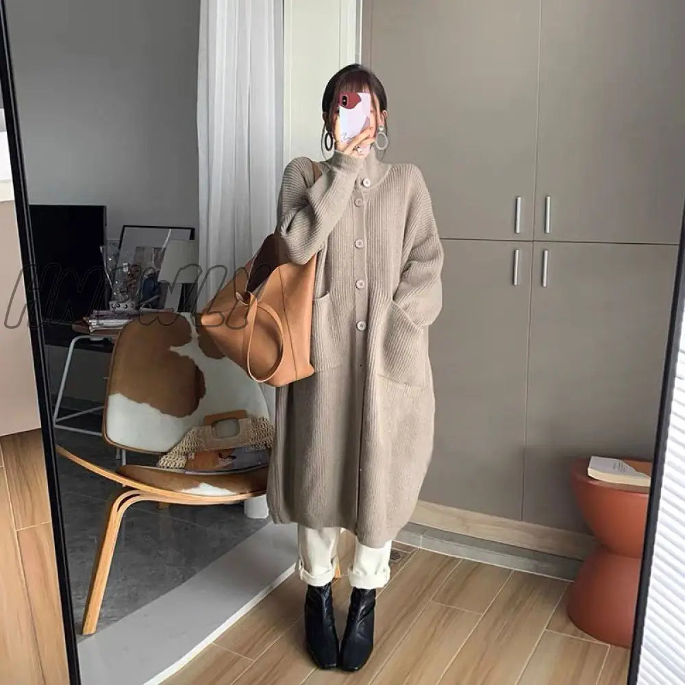 Hnewly Oversized Long Knitted Cardigans For Women Fall Winter Loose Style Button Down Jackets Chic