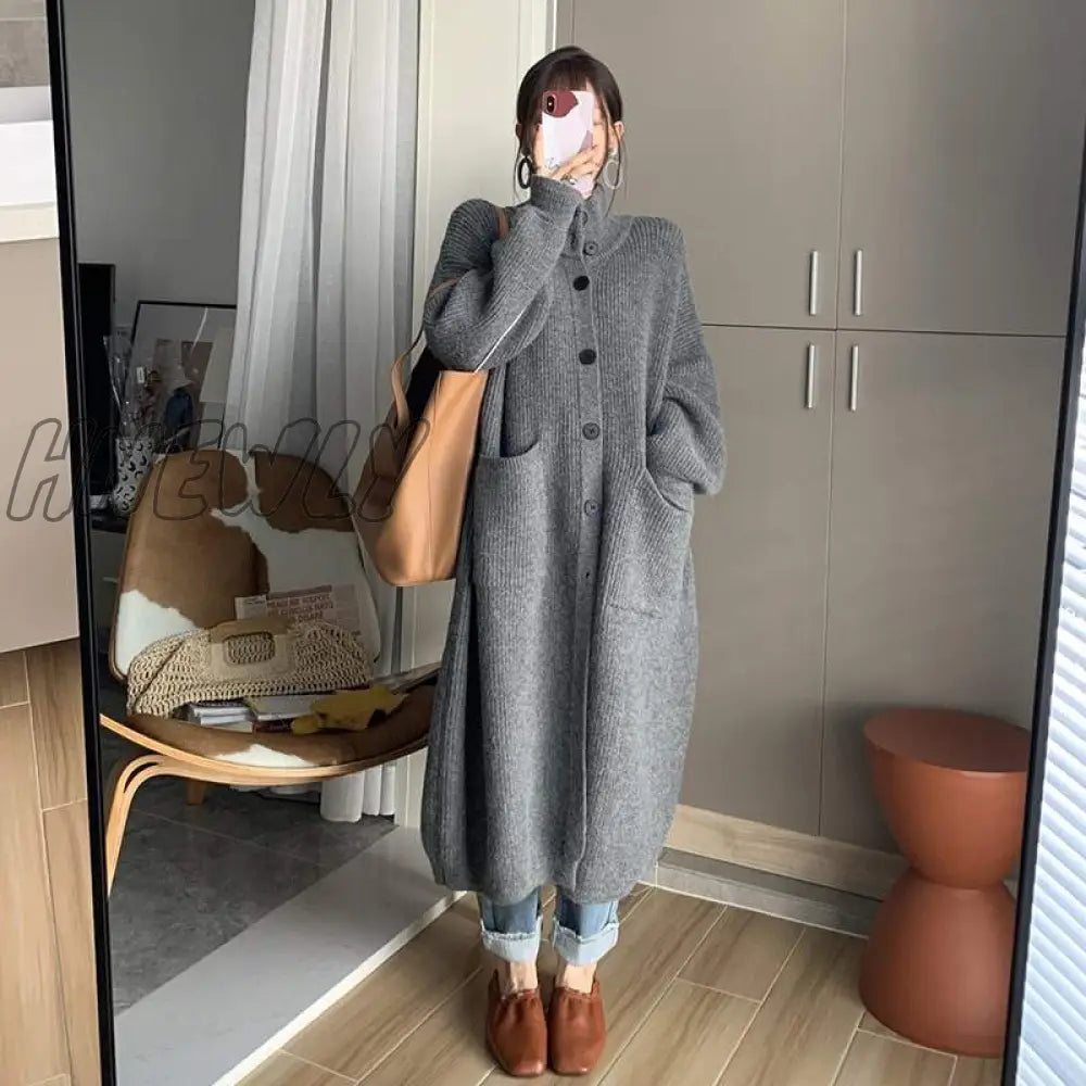 Hnewly Oversized Long Knitted Cardigans For Women Fall Winter Loose Style Button Down Jackets Chic