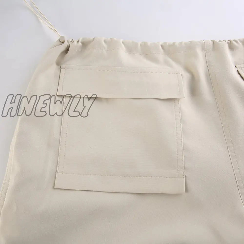 Hnewly Oversized Solid Joggers Tech Pants High Waist Streetwear Fashion Brown Baggy Trousers Y2K