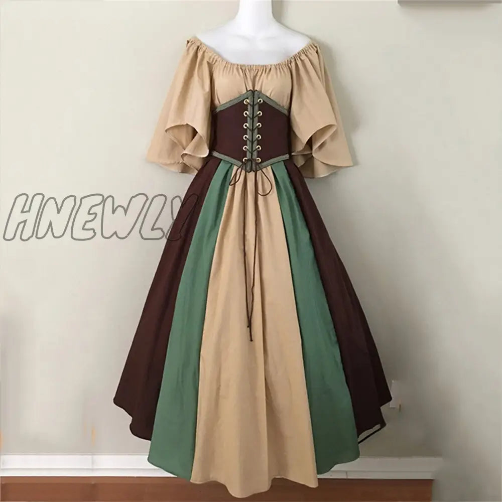 Hnewly Palace Medieval Costume Women Christmas Dress Vintage Victoria Lace Up Carnival Party Long