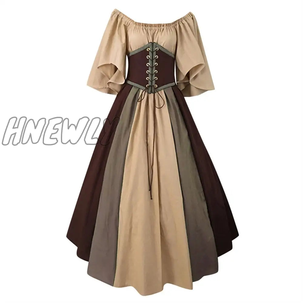 Hnewly Palace Medieval Costume Women Christmas Dress Vintage Victoria Lace Up Carnival Party Long