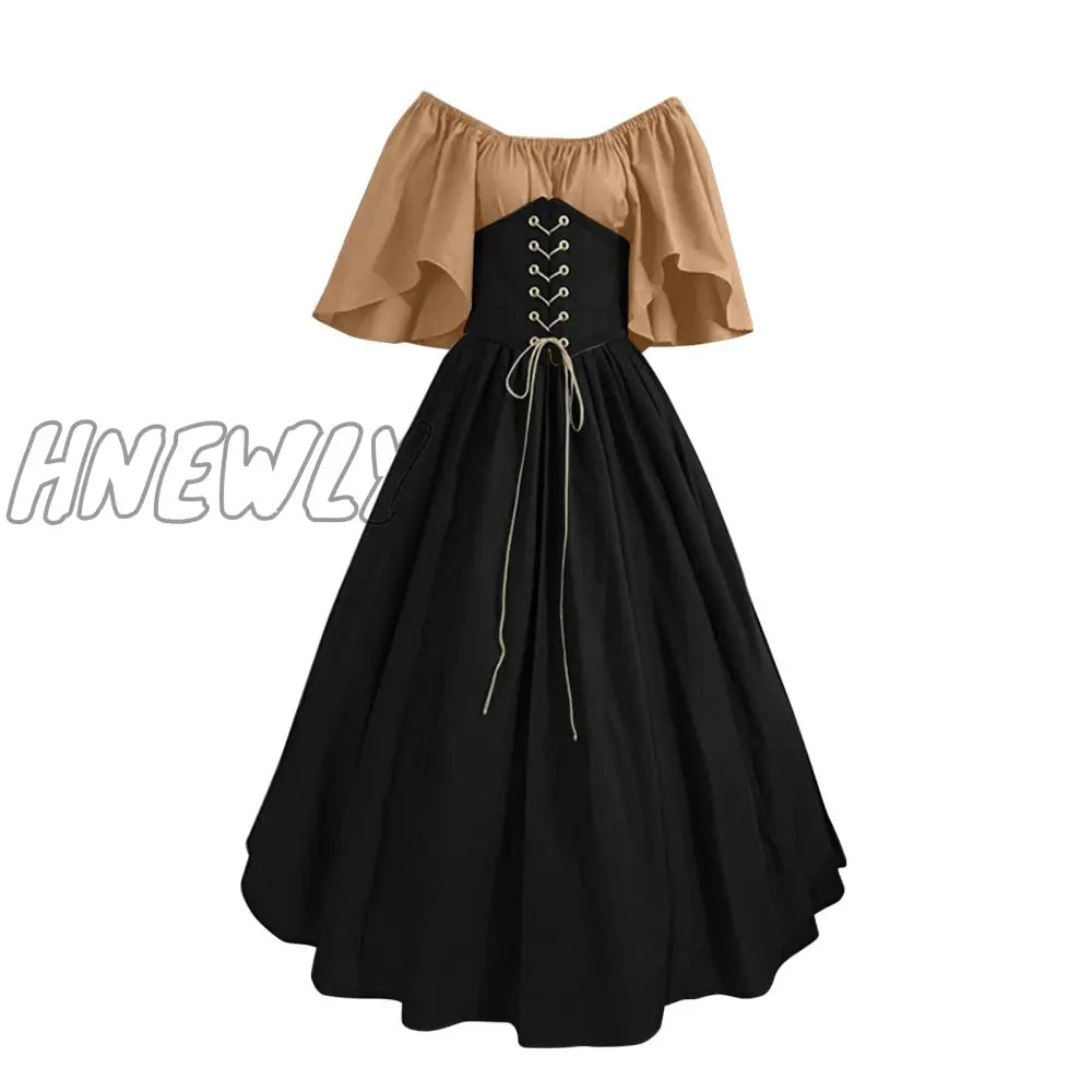 Hnewly Palace Medieval Costume Women Christmas Dress Vintage Victoria Lace Up Carnival Party Long