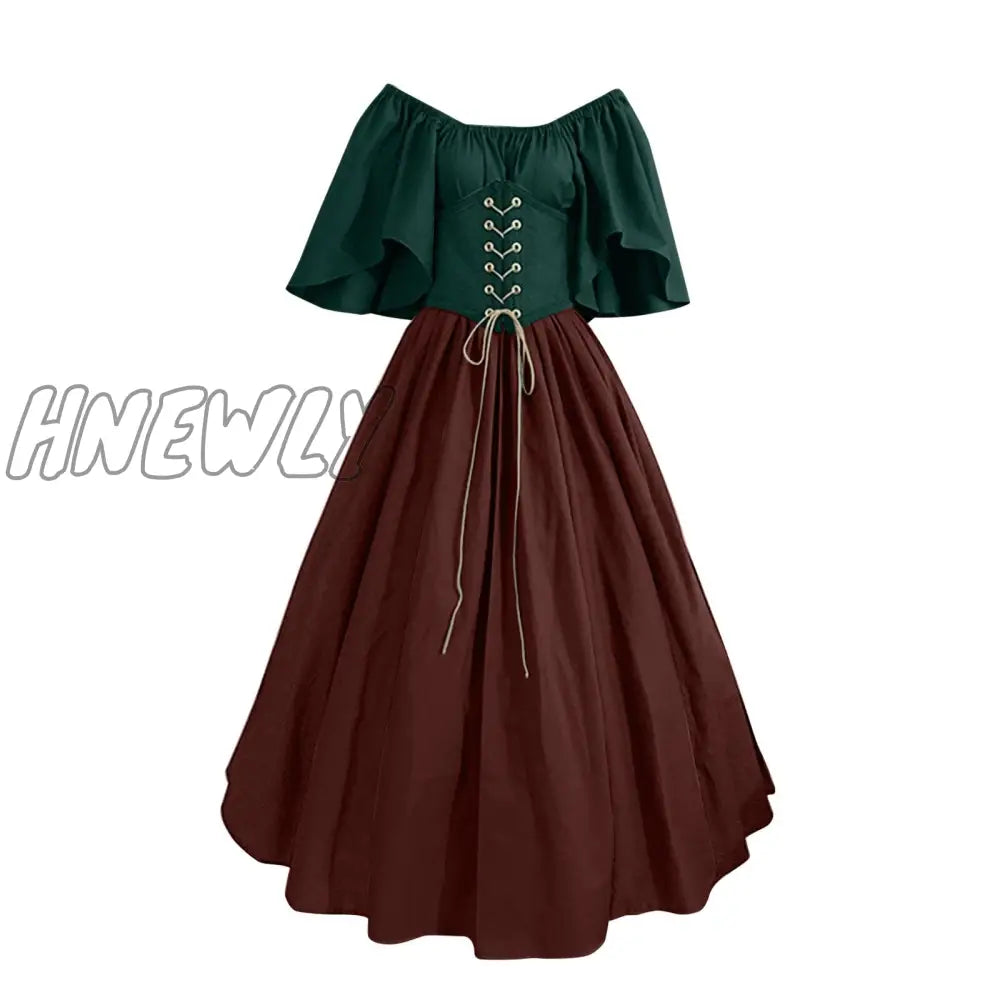 Hnewly Palace Medieval Costume Women Christmas Dress Vintage Victoria Lace Up Carnival Party Long