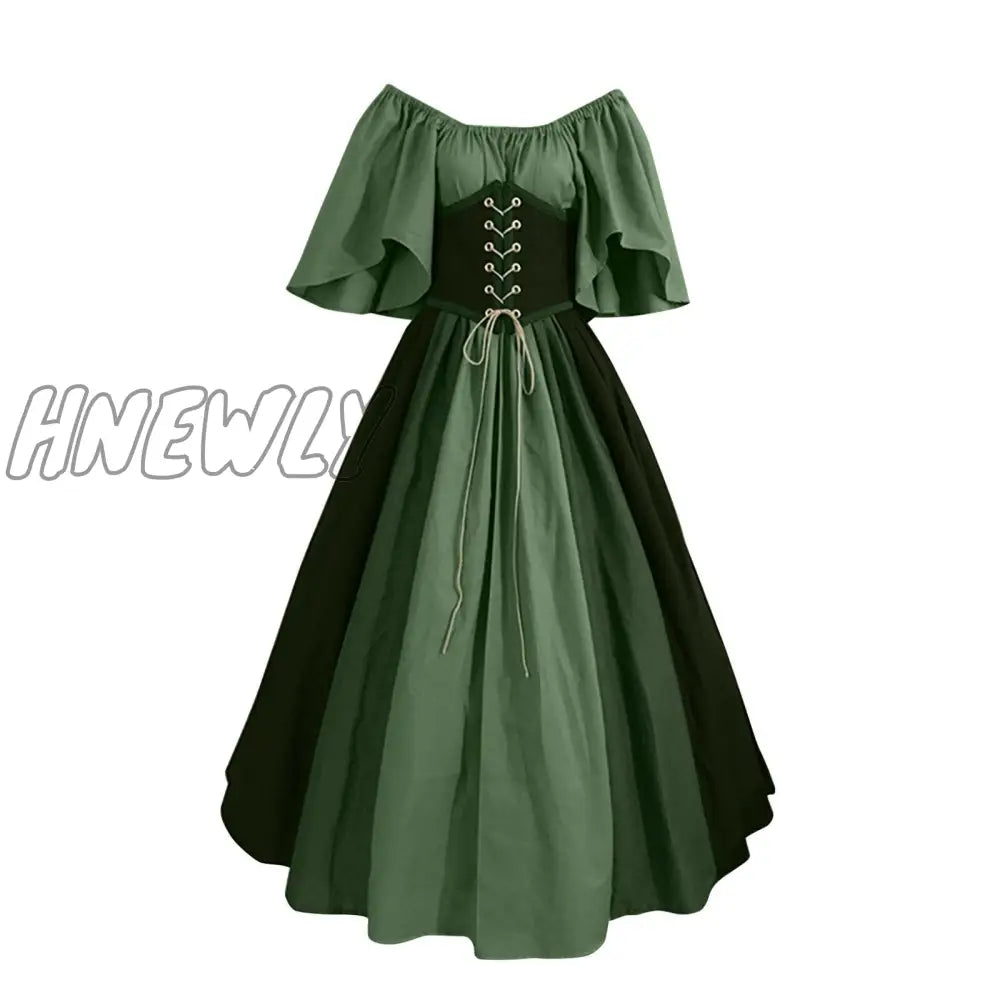 Hnewly Palace Medieval Costume Women Christmas Dress Vintage Victoria Lace Up Carnival Party Long