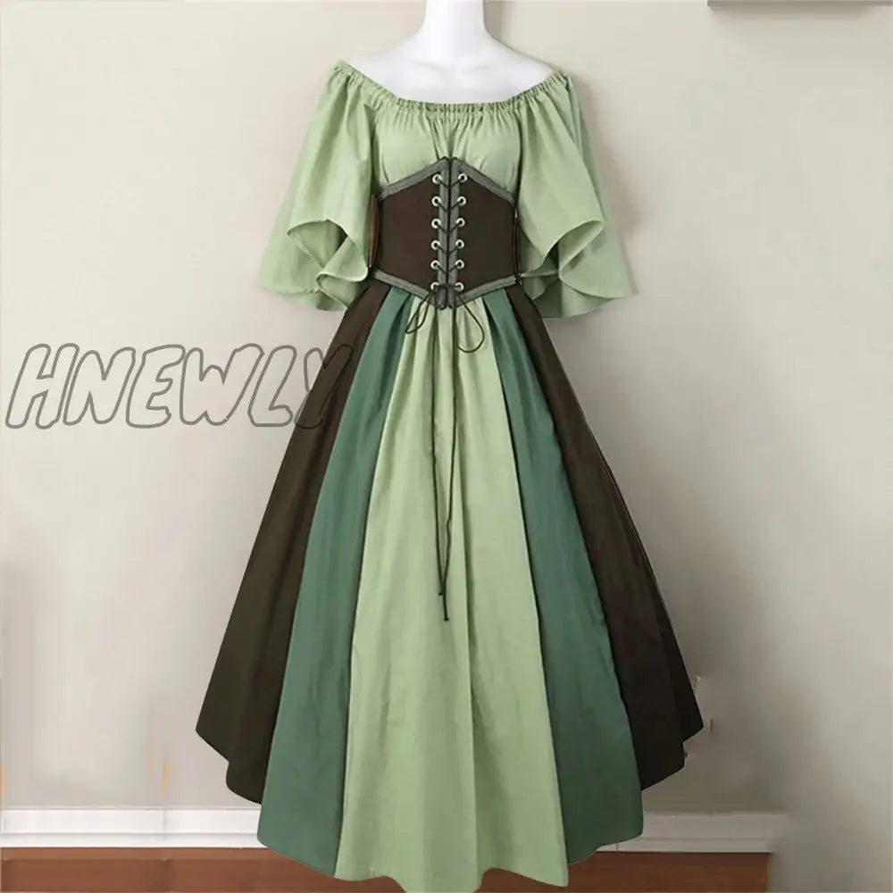 Hnewly Palace Medieval Costume Women Christmas Dress Vintage Victoria Lace Up Carnival Party Long