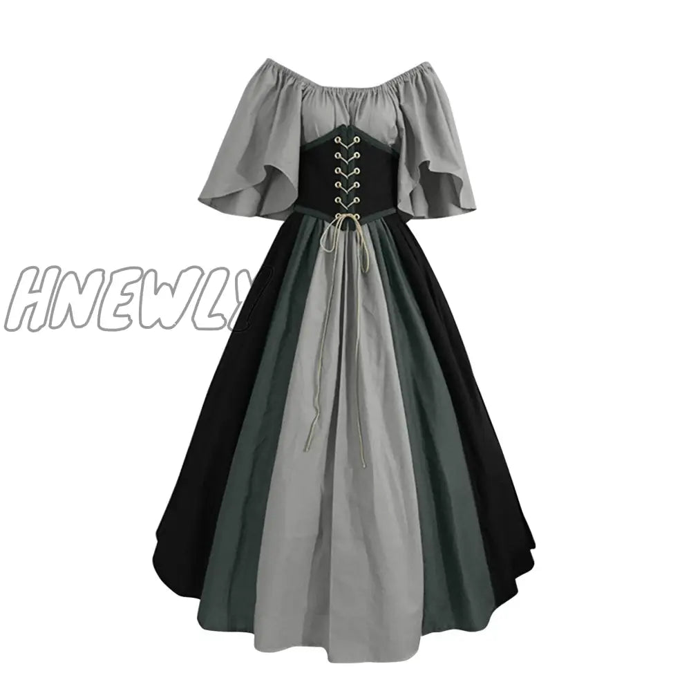 Hnewly Palace Medieval Costume Women Christmas Dress Vintage Victoria Lace Up Carnival Party Long