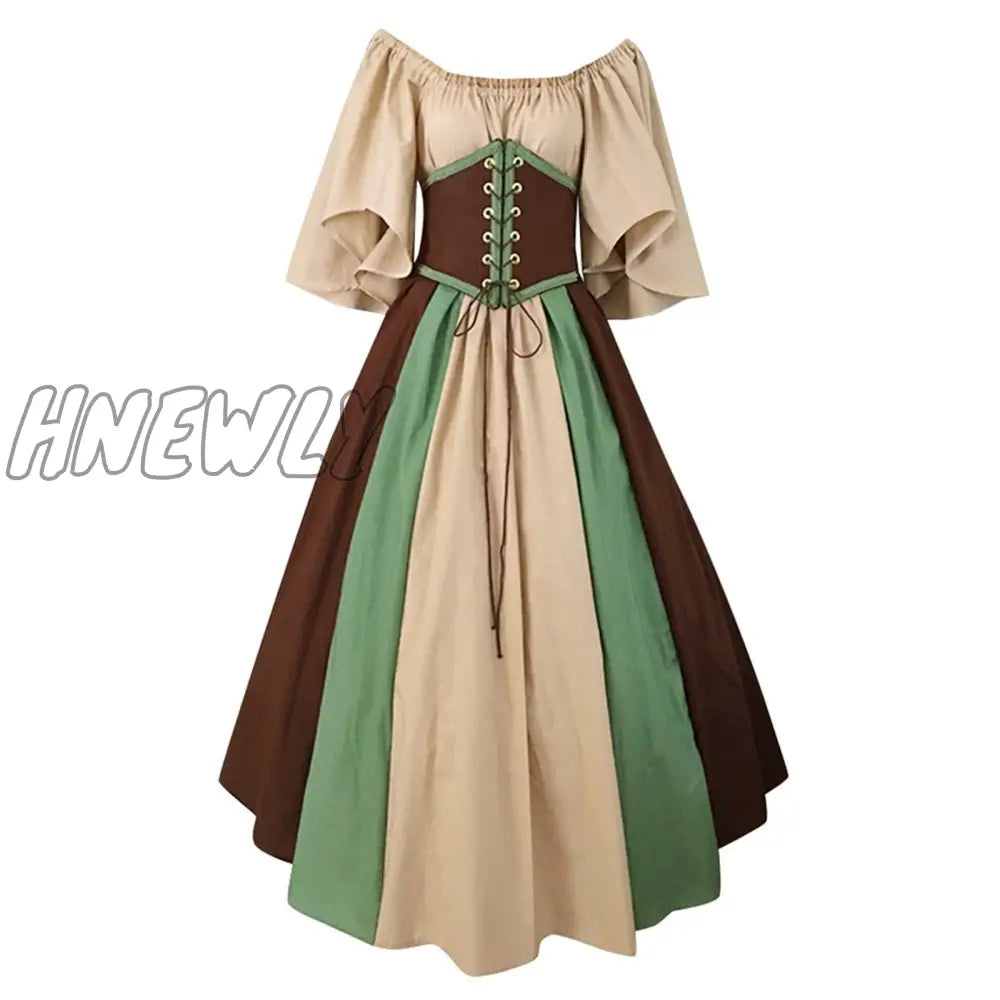 Hnewly Palace Medieval Costume Women Christmas Dress Vintage Victoria Lace Up Carnival Party Long