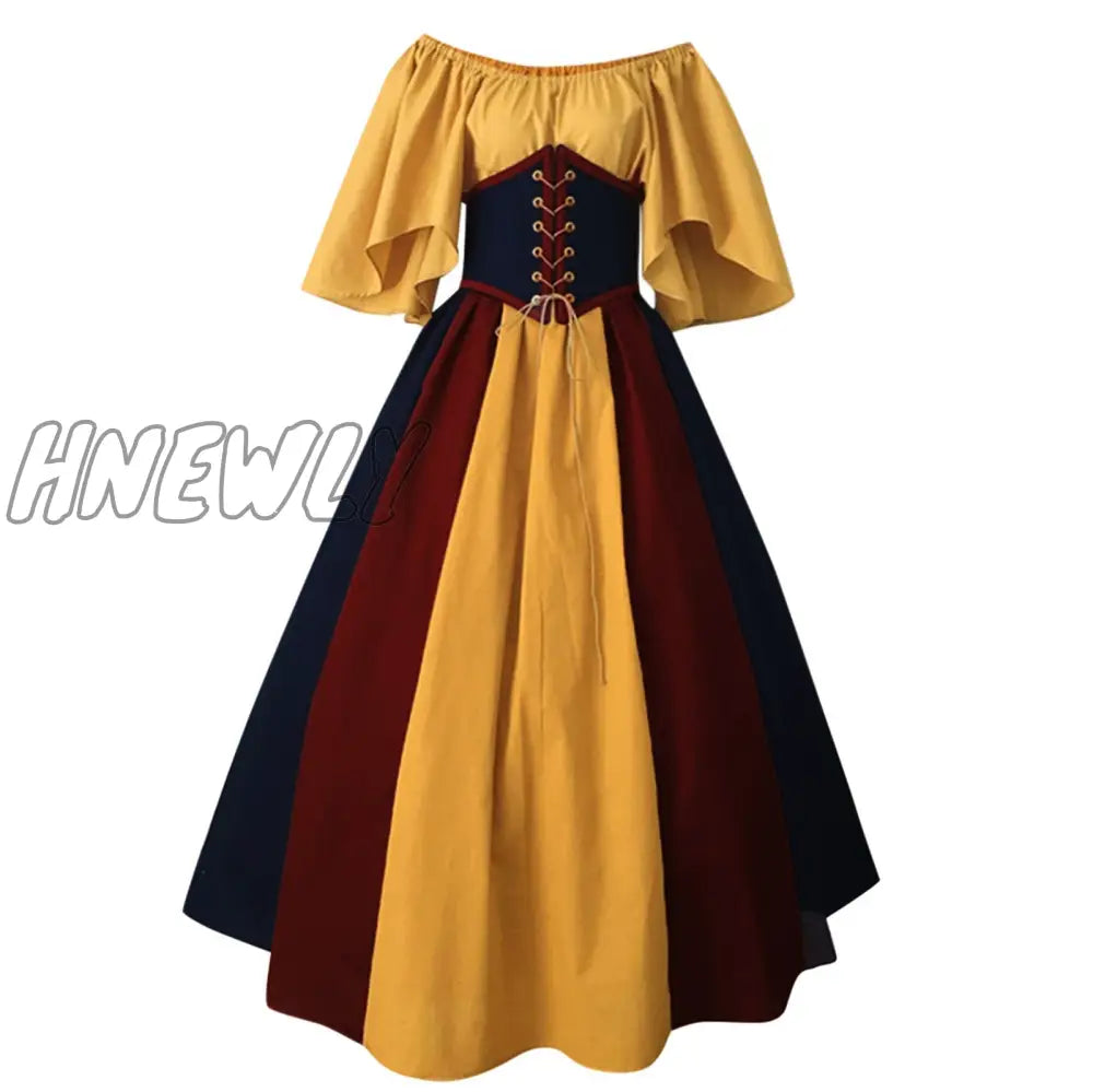 Hnewly Palace Medieval Costume Women Christmas Dress Vintage Victoria Lace Up Carnival Party Long