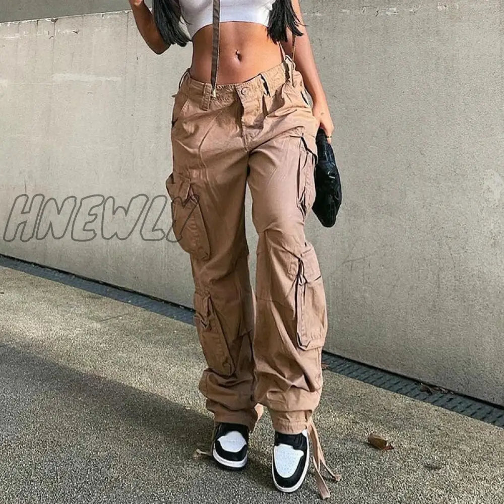 Hnewly Pants Women Casual Hippie Denim Trousers Khaki Solid Baggy Low Waist Mom Jeans Vintage Y2K