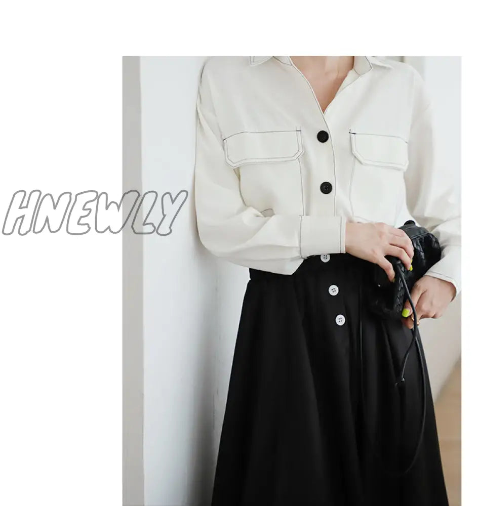 Hnewly Patchwork Skirts Women Spring High Street Elastic Waist All-Match Vintage Ladies Bottom