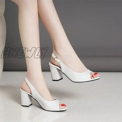 Hnewly Peep Toe Flat Sandals Solid Color Ankle Strap Summer Shoes White / 5