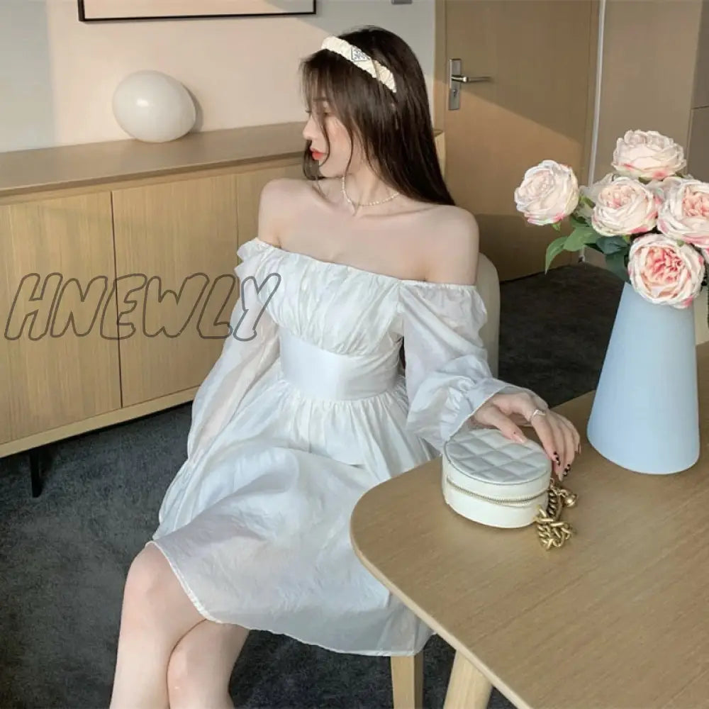 Hnewly Pink Sweet Elegant Princess Dress Women Casual Korean Slim Long Sleeve Fairy Female Backless