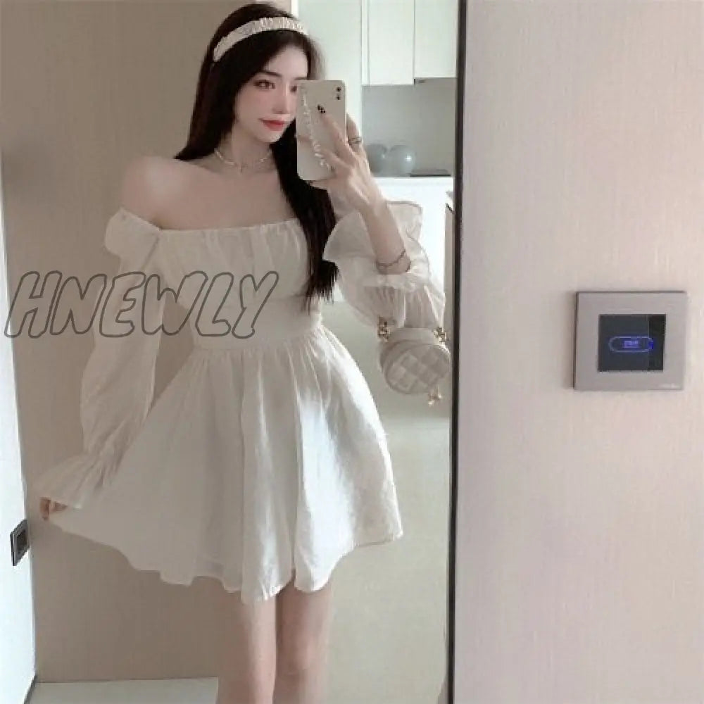 Hnewly Pink Sweet Elegant Princess Dress Women Casual Korean Slim Long Sleeve Fairy Female Backless