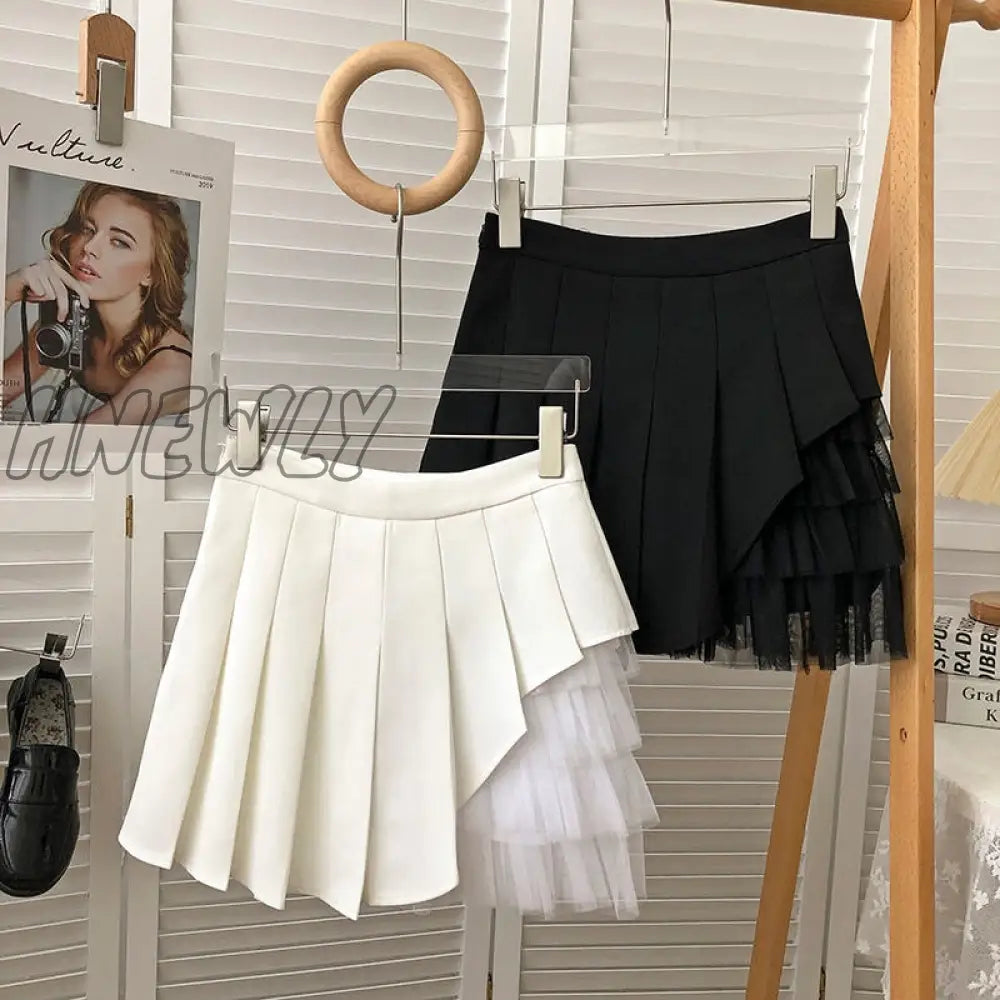 Hnewly Pleated Skirts Women Chic Summer Party All-Match Schoolgirls Clothing Vintage Slim Simple