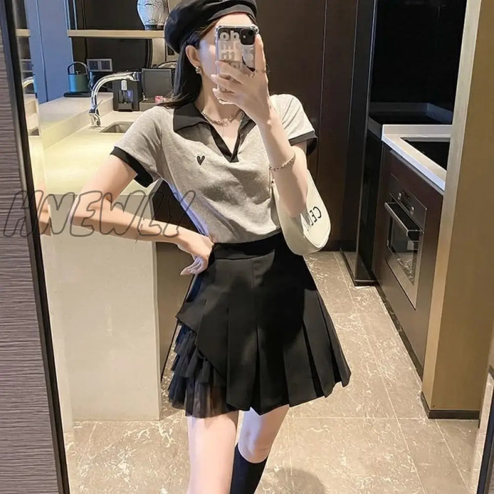 Hnewly Pleated Skirts Women Chic Summer Party All-Match Schoolgirls Clothing Vintage Slim Simple