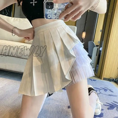 Hnewly Pleated Skirts Women Chic Summer Party All-Match Schoolgirls Clothing Vintage Slim Simple