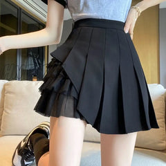 Hnewly Pleated Skirts Women Chic Summer Party All-Match Schoolgirls Clothing Vintage Slim Simple