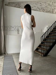 Hnewly Pleated Sleeveless Slim Maxi Dress For Women Solid Fashion Elegant Party Gown Off-Shoulder