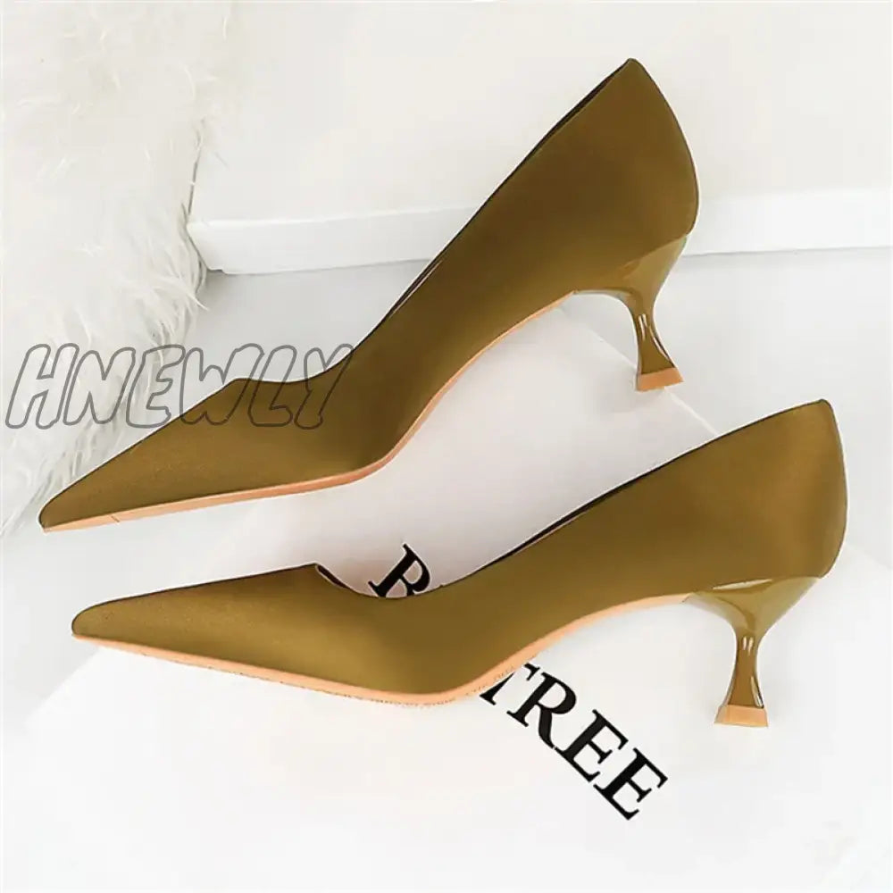 Hnewly Plus Size 34-43 Fashion Women 5.5Cm High Heels Quality Pumps Lady Silk Medium Low Fetish