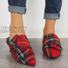 Hnewly Pointed Toe Bowtie Flat Mule Loafers Walking Slippers